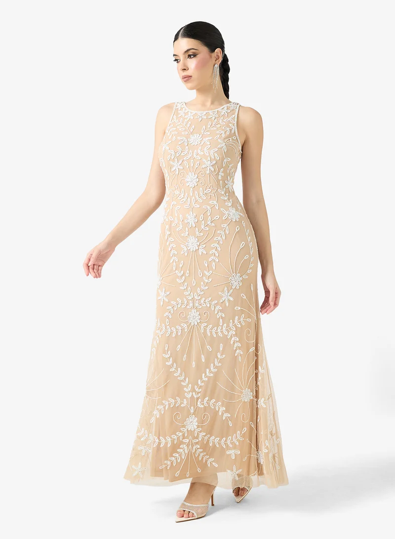 Floral Embroidered Evening Dress